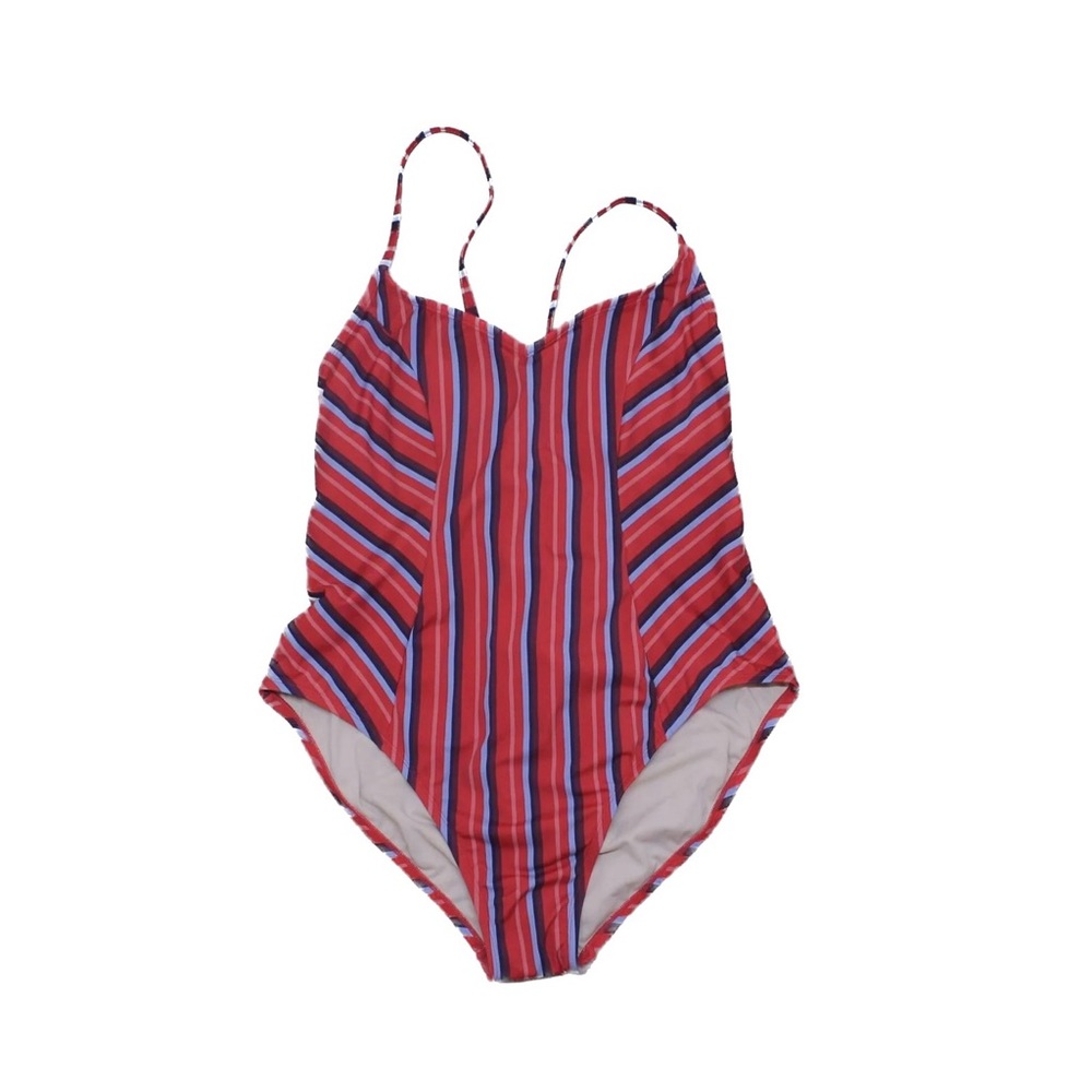 Adorable one-piece swimsuit with flattering vertical stripes!